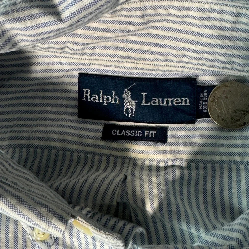 Polo Ralph Lauren Mens Classic Fit Striped Oxford Button Down Shirt Blue White